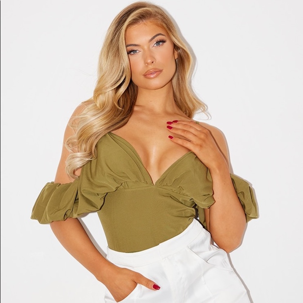 Pretty Little Thing Olive Cold Shoulder Bodysuit